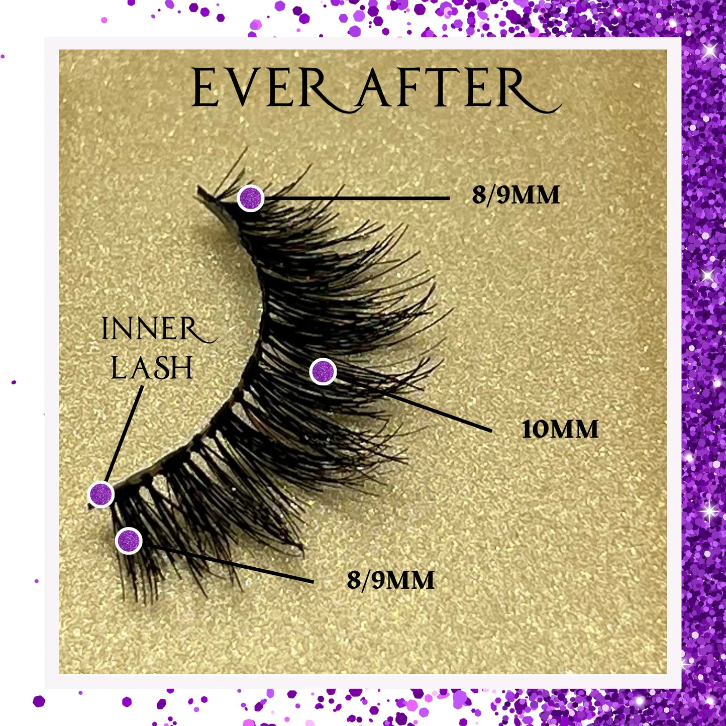 Close-up of lash fibers showing natural looking dramatic 10mm Ever After lashes — double layer human hair vegan false lashes