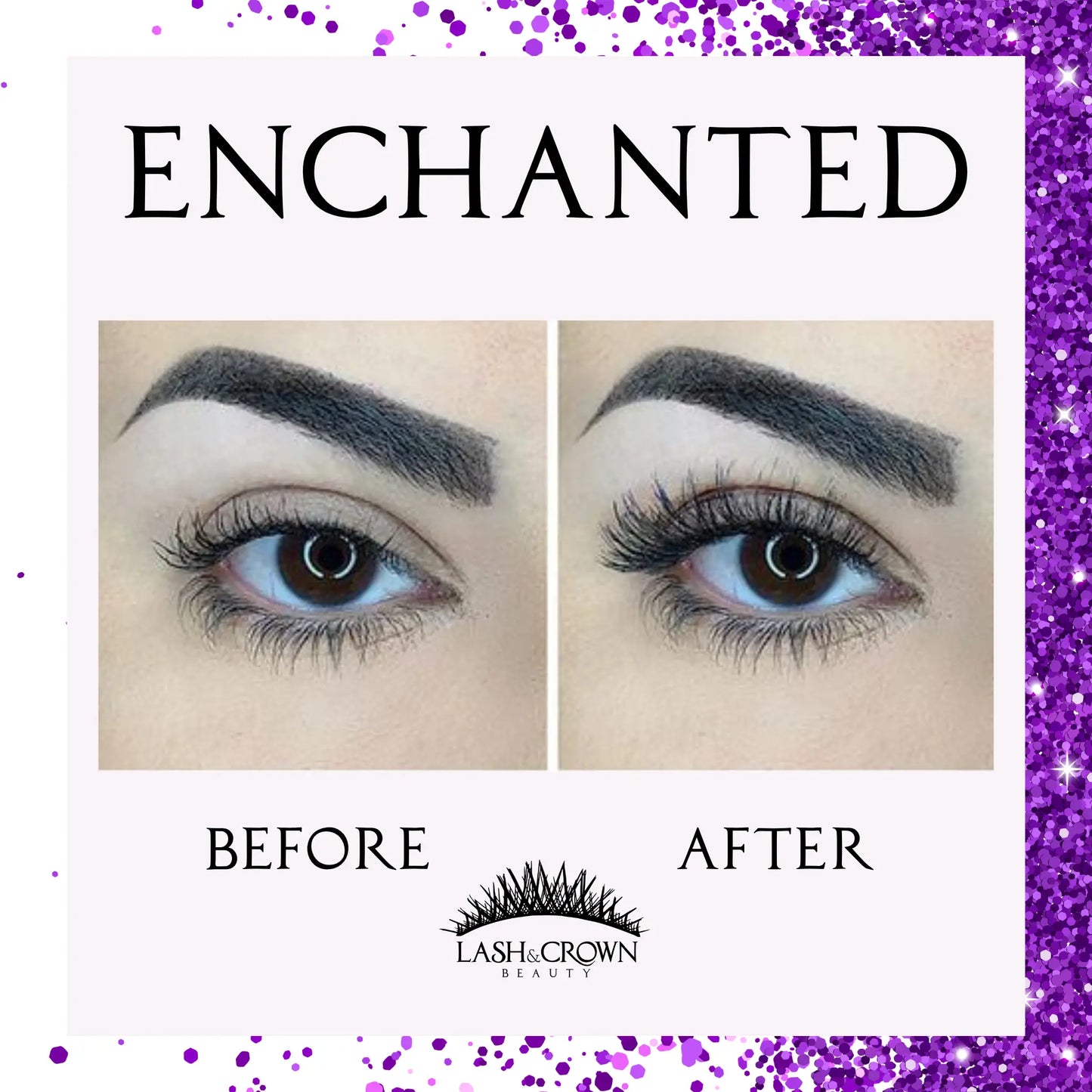 Before and after wearing Enchanted luxury lashes — Fairytale glam eyes with Enchanted vegan false lashes — Lash & Crown Beauty