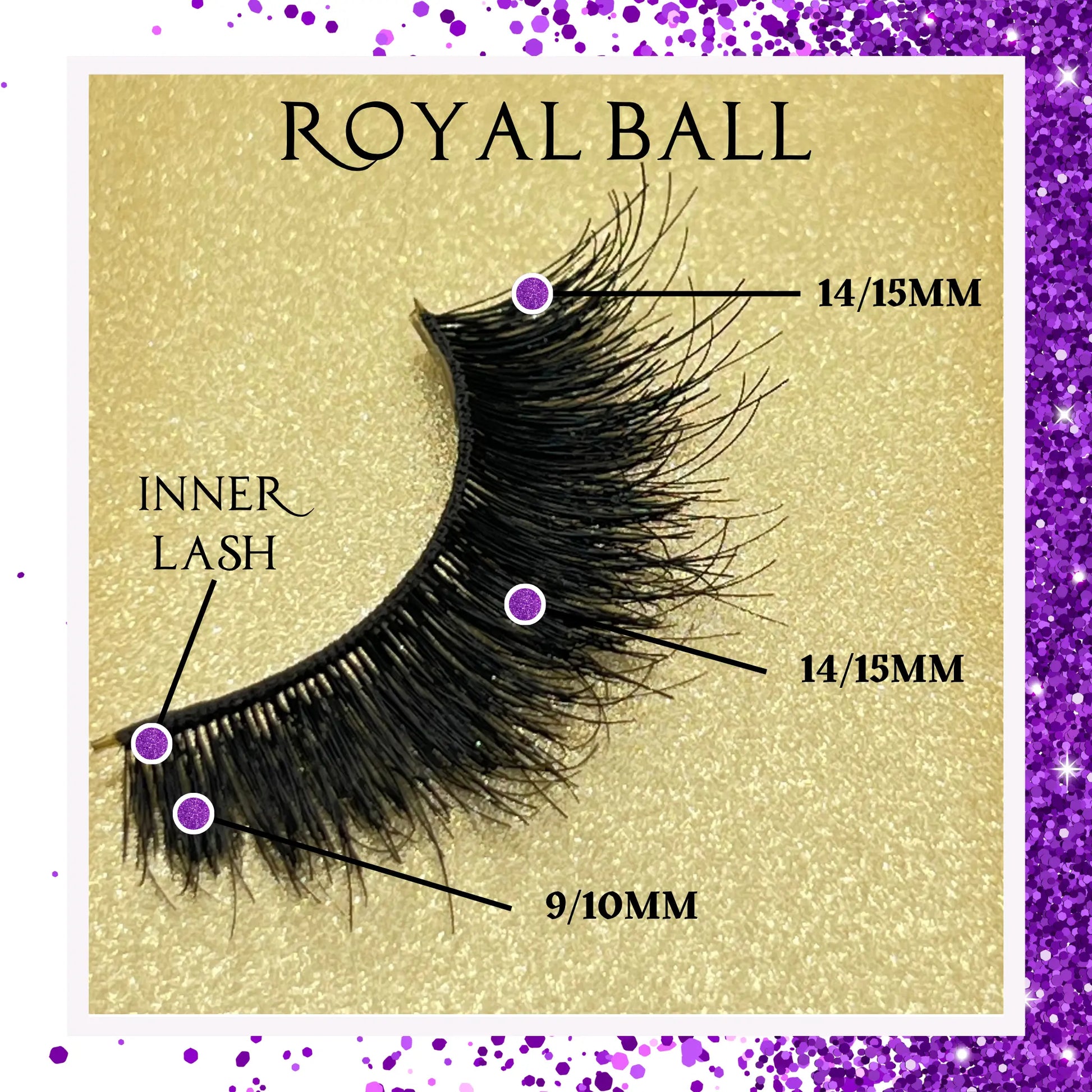Close-up of lash fibers showing natural looking dramatic 15mm Royal Ball lashes — double layer human hair vegan false lashes