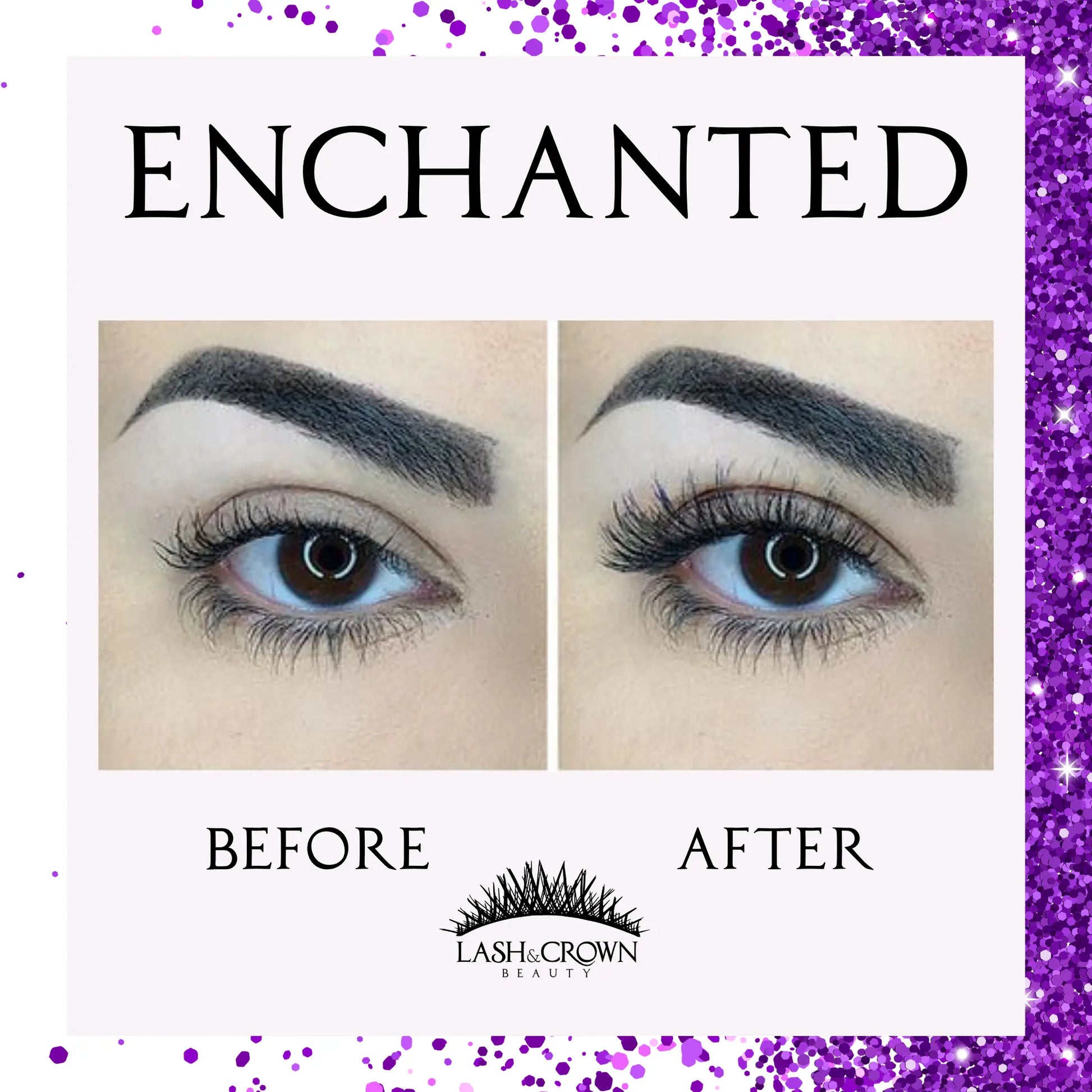 Before and after wearing Enchanted luxury lashes — Fairytale glam eyes with Enchanted vegan false lashes — Lash & Crown Beauty