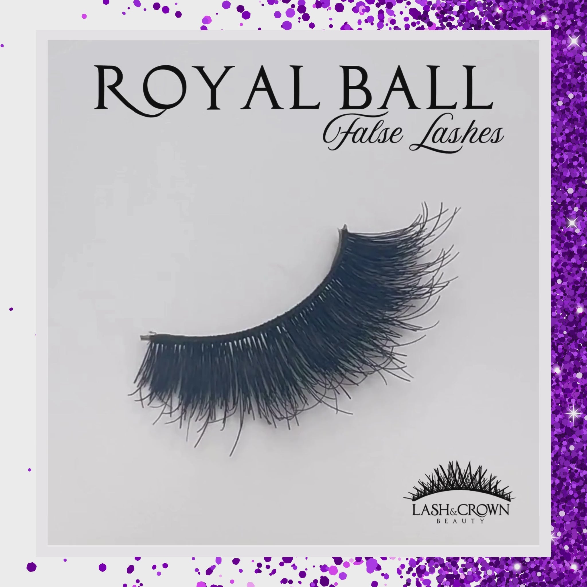 Close-up video of Royal Ball vegan false lashes with soft cotton band — Lash & Crown Beauty