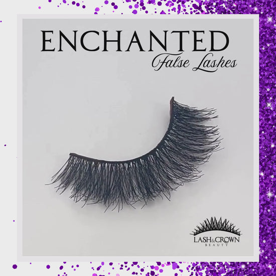 Close-up video of Enchanted vegan false lashes with soft cotton band — Lash & Crown Beauty