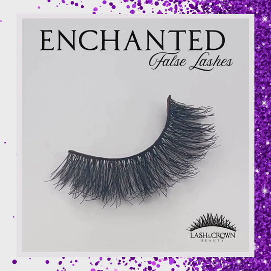 Close-up video of Enchanted vegan false lashes with soft cotton band — Lash & Crown Beauty