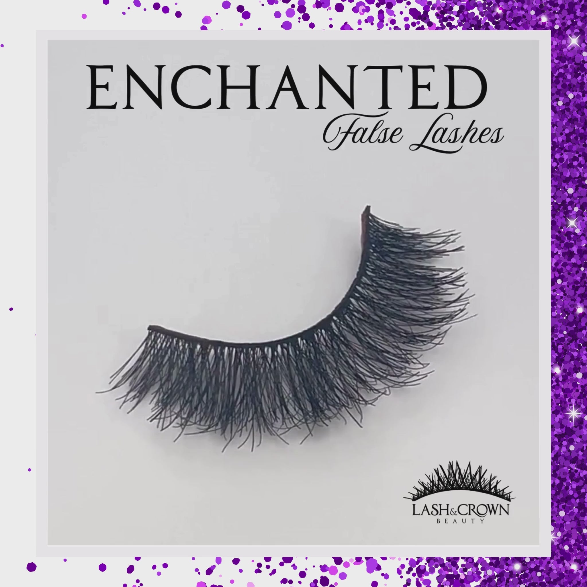Close-up video of Enchanted vegan false lashes with soft cotton band — Lash & Crown Beauty